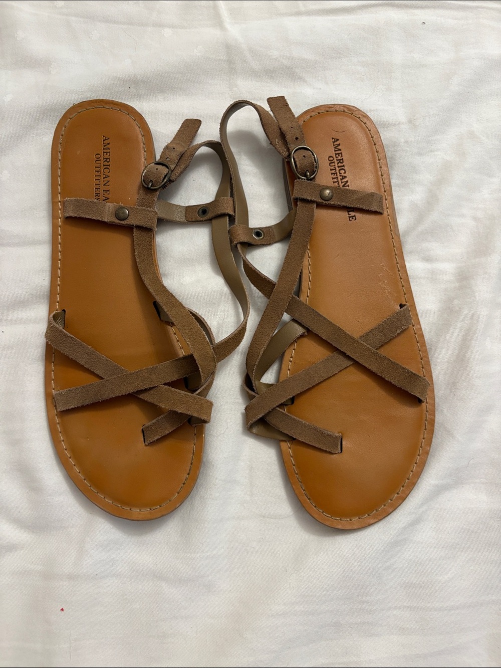 American Eagle Outfitters Tan Brown Suede Strappy Sandals